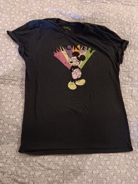 Disney Black Mickey Graphic Short Sleeve Tee with Neon Accents